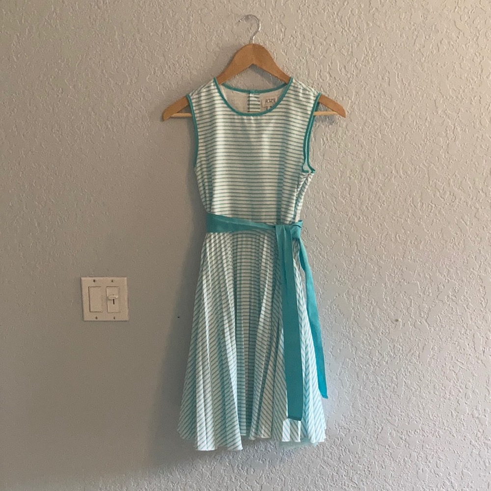 Striped teal and white girls dress